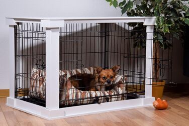 Будка для собак Dobar® Design з дерева, розмір M - будок з поверхнею столу - внутрішня собача будка - собача будка з масиву - журнальний столик - 83 x 55 x 59 см - білий