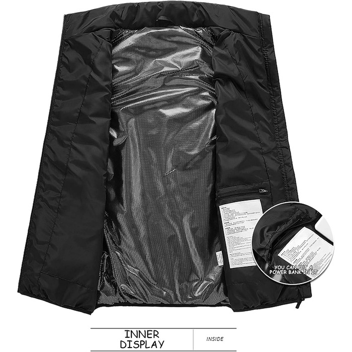 Обогрівальна жилетка для чоловіків та жінок, USB, 9 зон нагріву, жилетка з підігрівом для активного відпочинку, туризму та катання на лижах (без Powerbank), E#schwarz XXL