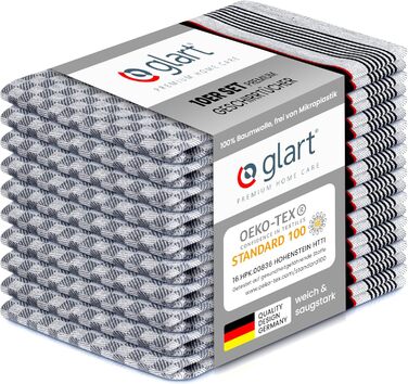 Glart 48GS 10-Piece Premium Dishcloth Set, Kitchen Towels, Dish Towels, Kitchen Cloths, 100% Cotton OEKO-TEX, 45x90 cm, black, pre-washed