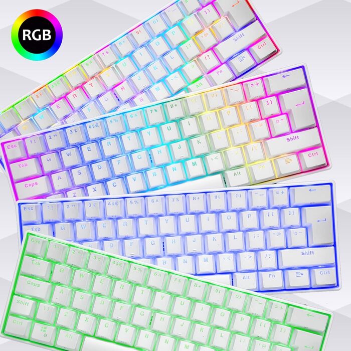 Ігровий комплект клавіатури та миші MK21: RGB механічна клавіатура 60% (62 клавіші), миша 6400 DPI, килимок для миші. Сумісність з PS4, Xbox, PC. Чорний/Blue Switch (White)