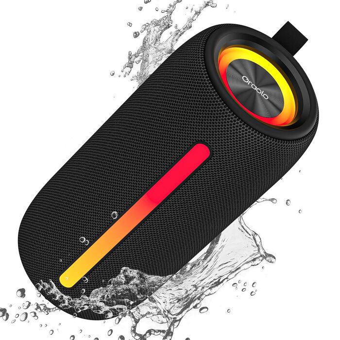 Портативна Bluetooth колонка Oraolo з RGB підсвіткою, водонепроникна IPX6, 10 годин автономії - для дому, велосипеда, вечірок, чорна