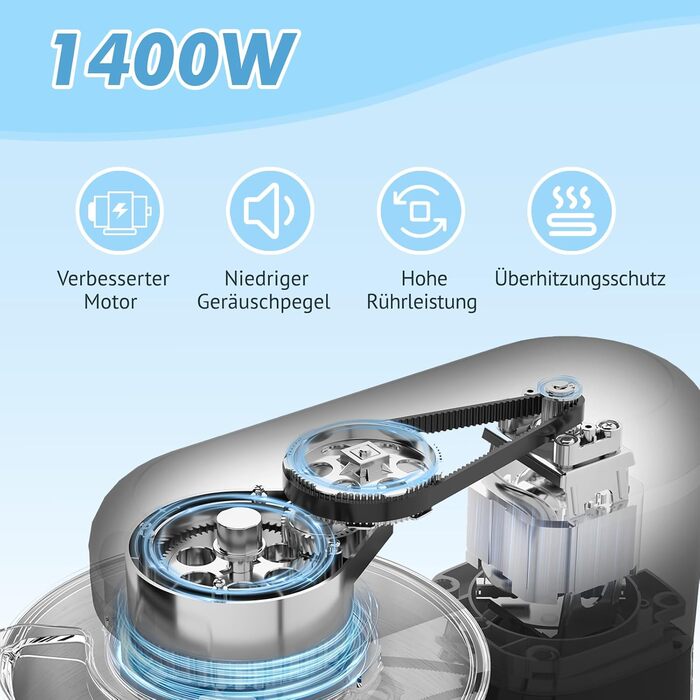 Кухонна машина Küchenmaschine 6.2 л, 1400 Вт, 6 швидкостей, з набором насадок (міксер, гак для тіста, вінчик), чорний колір