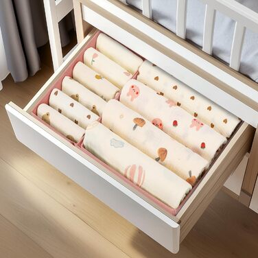Drawer Organizer - Foldable Underwear Organizer Storage Box Fabric 16 Pieces Organizer Closet for Clothes, Socks (12 Pieces, Pink)