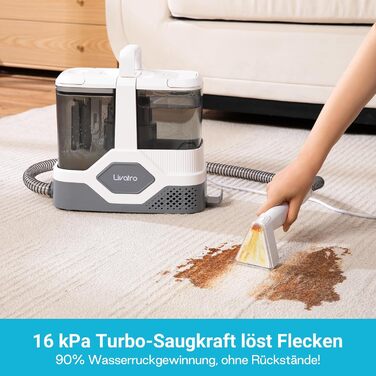 Пристрій для чищення м'яких меблів: мокрий/сухий пилосос, чистка килимів, 600W, 16KPa, бак 2,3L, самоочищення, компактний, для килимів, диванів, сходи