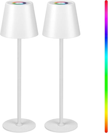 Дві бездротові LED-лампа настільні, перезаряджувані, 3000K, 7 кольорів RGB, USB-C, 5500mAh, вологостійкі, для дому та на вулицю (білі, 2 шт.)