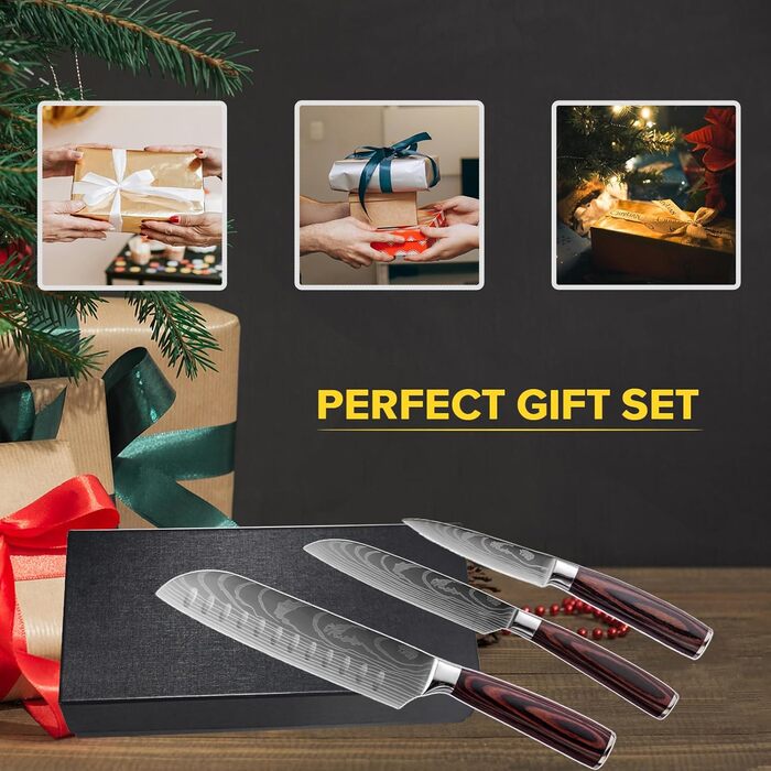Набір кухонних ножів 5 шт. з нержавіючої сталі, преміум якість, ергономічні дерев'яні ручки, гострі ножі для професійних кухарів, універсальний ніж, подарункова коробка