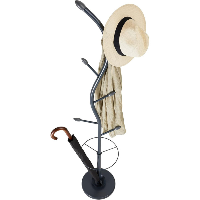 IDIMEX Coat Rack Wardrobe Stand Triana with 6 Coat Hooks and Umbrella Stand, White Lacquered (Grey)