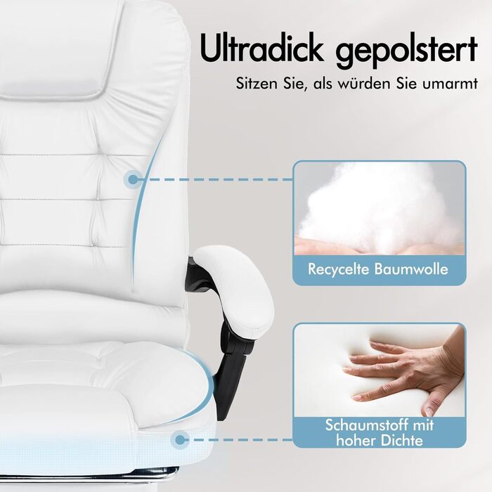 Офісне крісло Alfordson з ергономічною підтримкою попереку, регульоване, з підлокітниками та функцією масажу, PU шкіра, біле