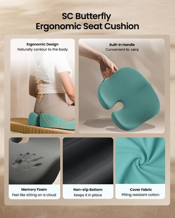 Ортопедична подушка для сидіння ProtoArc для офісного крісла, ергономічна подушка для куприка з піною з пам'яті, рівномірний розподіл тиску, подушка для куприка для повсякденного комфорту для інвалідного візка, авто (М'ятно-зелений, великий)