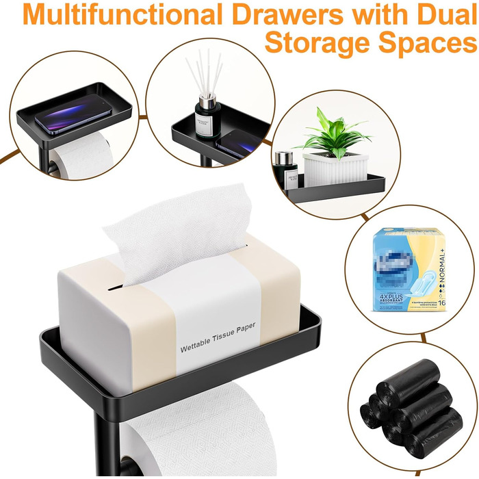 Підставка для туалетного паперу настільна з боксом для вологих серветок, з нержавіючої сталі, чорна матова