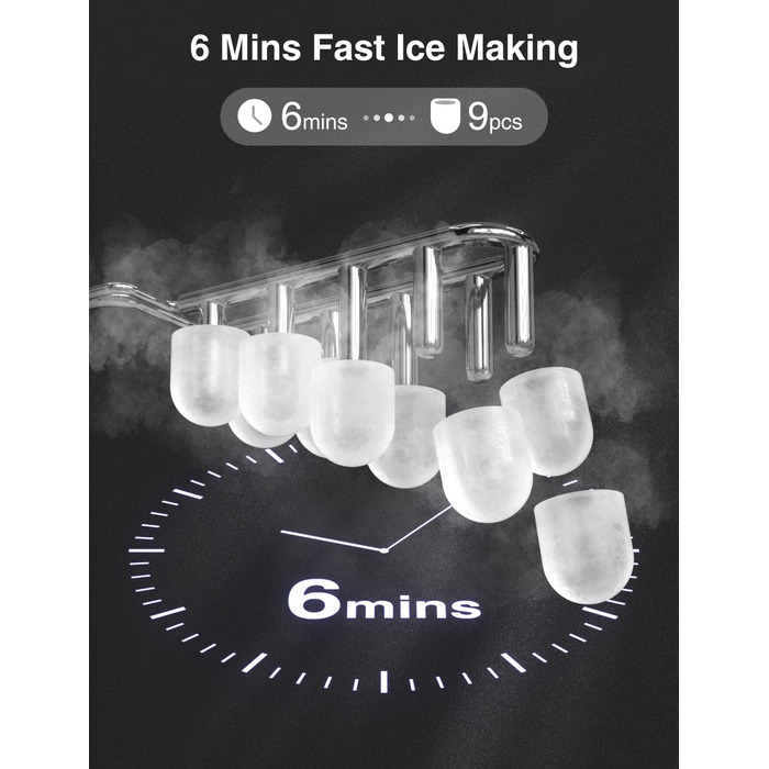 Машина для приготування льоду CROWNFUL: портативна, 9 кубиків за 6 хвилин, самоочищення, 12 кг/24 год, для дому, кухні, офісу, бару, вечірки (біла)
