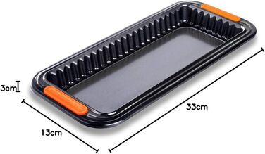 Форма для тарту Le Creuset антипригарна, прямокутна, 33x13x3 см, зйомне дно, стійка до закваски, з карбоністої сталі, антрацит/помаранчева