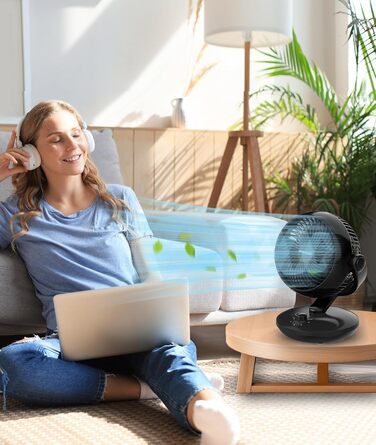 WOWDSGN Вентилятор для дому: тихий настільний циркулятор повітря 24dB, 3 швидкості, 100°/80° осциляція, чорний Xd-1586fc