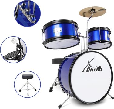 XDrum Junior KIDS барабанна установка для дітей 3-5 років - комплект зі стільчиком, паличками та ключем - блакитна