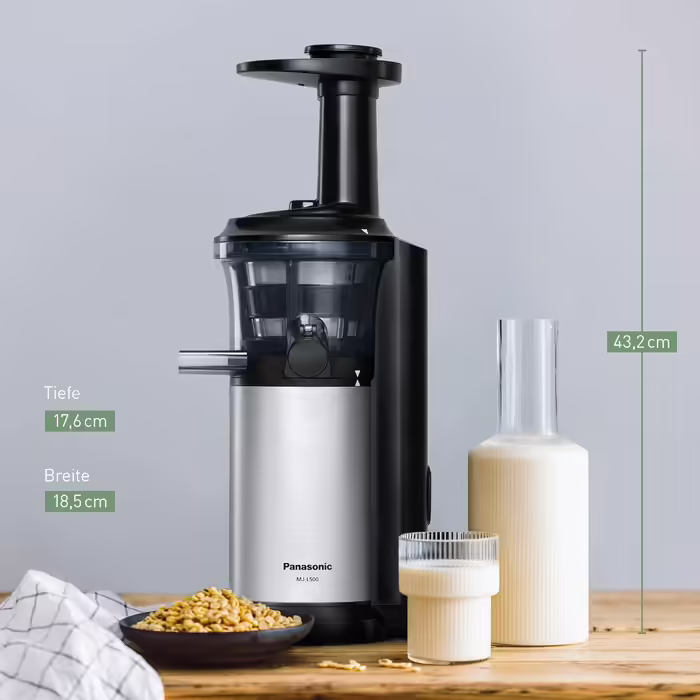 Panasonic MJ-L500S Slow Juicer / Entsafter / 2 inserts for juices & frozen ingredients / Frozen Yogurt / Silver