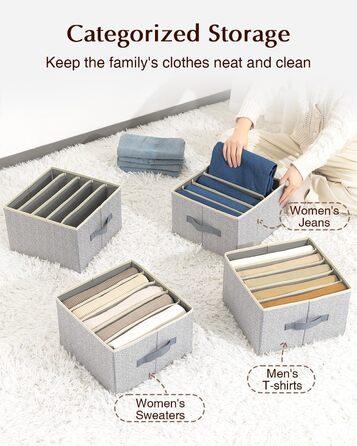 4 Piece Drawer Organizer, Jeans Closet Organizer, Foldable Storage Box with Compartments for Storing Clothes, Jeans, Shirts, Blankets, Underwear (12in. 4 Pack, Assorted)