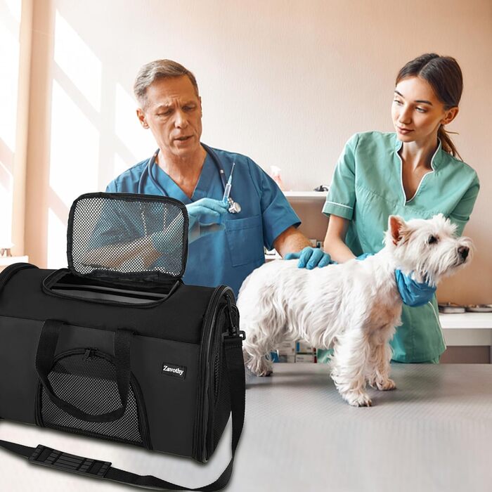 Транспортна сумка для котів та собак Zavothy, чорна, розмір S, з м'якою підстилкою та регульованим ременем