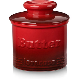 Porcelain Butter Dish for Countertop, LOVECASA Butter Holder with Water Line, French Butter Box with Lid, Ceramic Butter Container, no more hard butter, perfectly spreadable consistency (red)