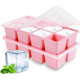 Форми для льоду JRISBO (2 шт.) з кришкою, 4,5 см, BPA-Free, XL, великі кубики льоду з силікону, гнучке дно, рожеві