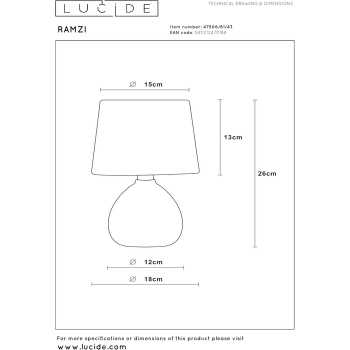 Настільна лампа LUCIDE RAMZI, Ø 18 см, 1xE14, коричнева