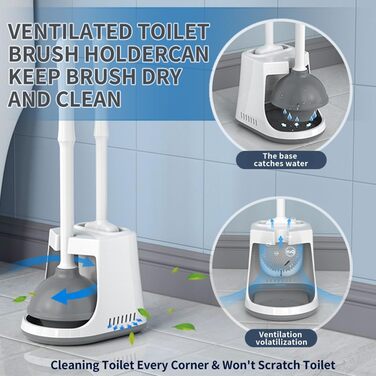 Набір для чищення унітазу з силіконової щітки та поршня, білий, з тримачем, для унітазу