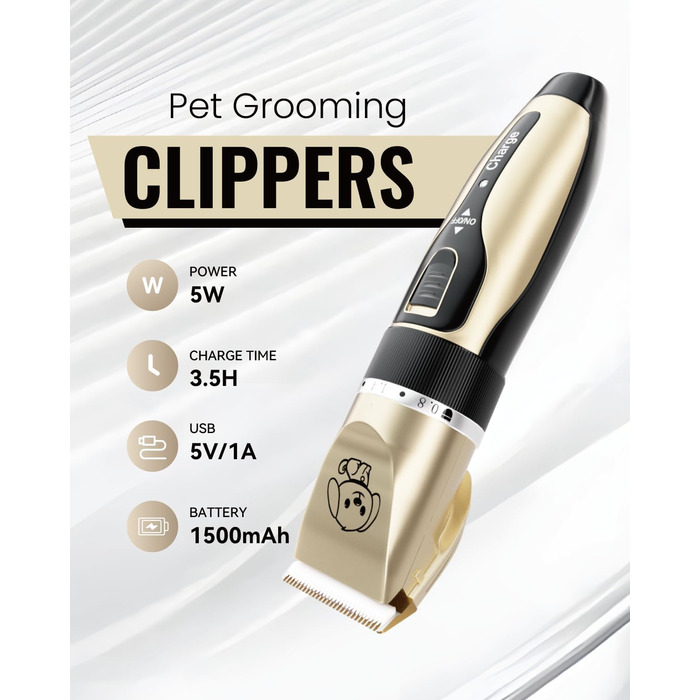 Машинка для стрижки собак, набір для грумінгу: 4 насадки, ножиці, гребінець, щітка