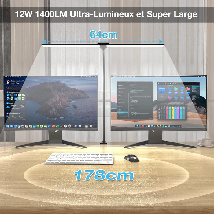 Потужна LED-лампа настільна Hensam для роботи та навчання, з регулюванням яскравості, 5 режимів, захист очей, сенсорне управління, чорна