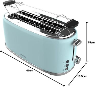 Тостер Cecotec Toaster 2 Scheiben Toast&Taste 1000 Retro Double: 980 Вт, нержавіюча сталь, 2 слоти, регулювання потужності, піддон для крихт (Blue)