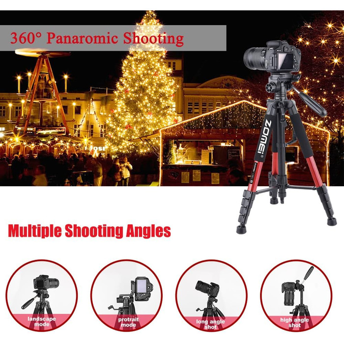 Штатив ZOMEi 188 см, професійний, для DSLR, телефонів, проекторів, телескопів (чорний/червоний)