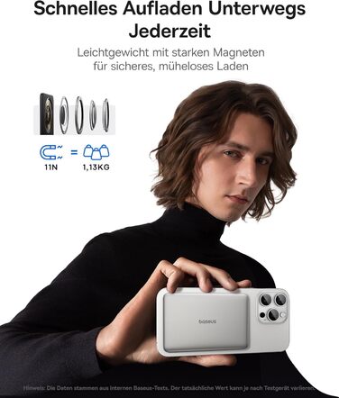 Power Bank Baseus Picogo AM41: Тонкий Magsafe Powerbank, PD 20W, 5000mAh, USB-C, для iPhone 17/16/15/14/13/12 (Titan)