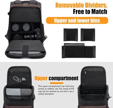 Водонепроникний рюкзак для камери Cwatcun з брезенту, професійний фоторюкзак, вінтажний стиль, сумісний з Sony, Canon, Nikon (S, чорний)