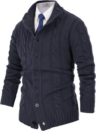Чоловічий кардиган PJ PAUL JONES з в'язаним візерунком коси, на ґудзиках, з ребристою стійкою, темно-синій, XL