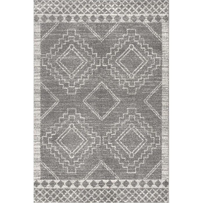 JONATHAN Y MOH200C-8 Amir Moroccan Beni Souk Rug Bohemian Farmhouse Rustic Geometric, easy care, bedroom, kitchen, living room, unclipped, 240 cm x 300 cm, gray, cream