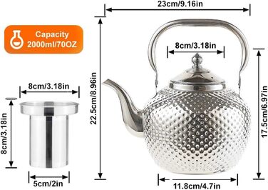 Чайник Sanqiahome 2.0L з нержавіючої сталі з ситечком, індукційний, срібний