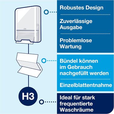 Tork Mini Spender for Z-fold and interfolded paper towels 553100, Elevation Design - Compact H3 towel dispenser for folded towels for single-sheet dispensing, white