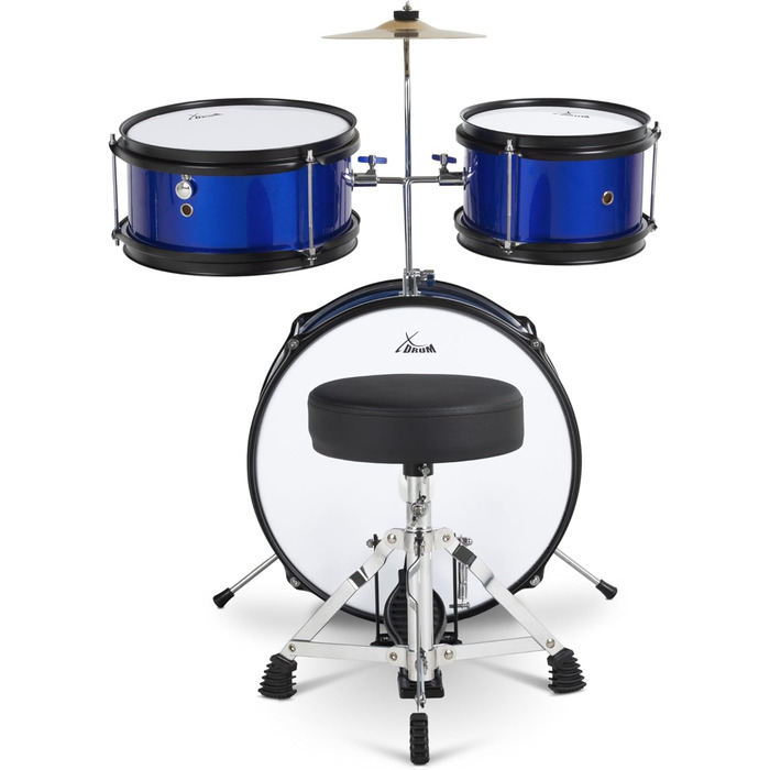 XDrum Junior KIDS барабанна установка для дітей 3-5 років - комплект зі стільчиком, паличками та ключем - блакитна
