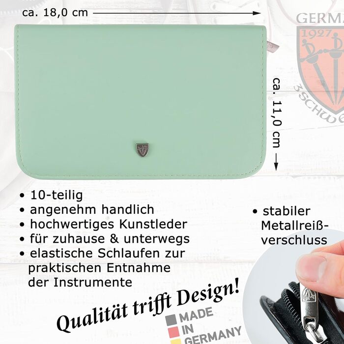 Набір для манікюру DREI SCHWERTER 'Spezia' 10 предметів | Німецький бренд | У футлярі з екошкіри | Манікюрний набір для подорожей