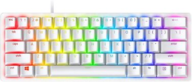 Клавіатура Razer Huntsman Mini Mercury (Red Switch) - компактна ігрова клавіатура 60% з лінійними оптико-механічними перемикачами (PBT-клавіші, знімний USB-C кабель) QWERTY | US-розкладка, білий колір Mercury White Lineare оптичні перемикачі