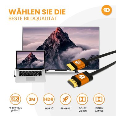 HDMI кабель Drivv Premium 2.1 (5 метрів) – 8K@60Hz, 4K@120Hz, eARC, HDR10, PS5, Xbox Series X