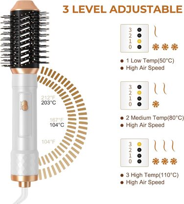 Airstyler 6 в 1: Фен-щітка, Іонний стайлер, Набір для волосся, 1000W, Білий