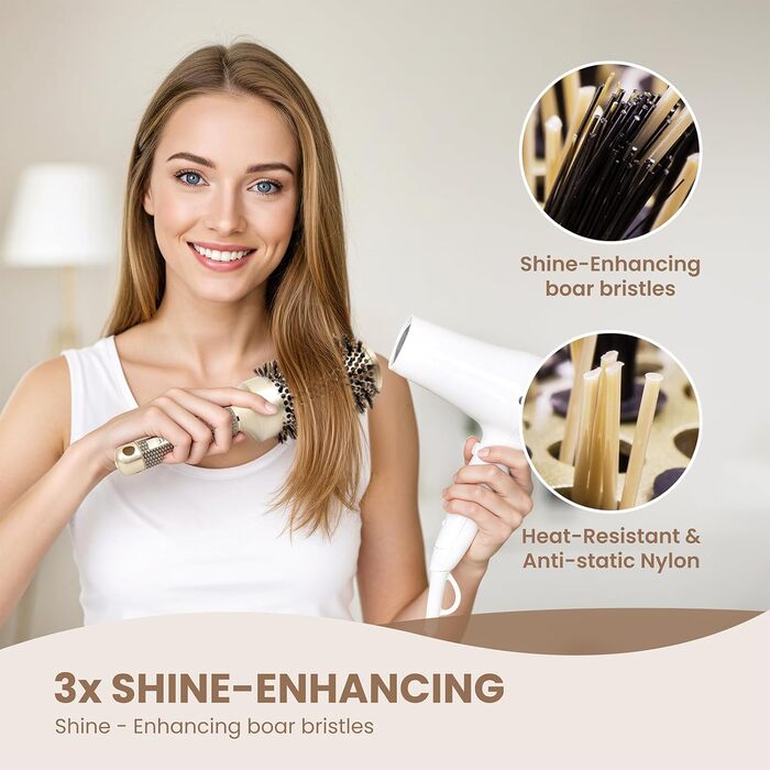 Кругла щітка для волосся AIMIKE 53 мм з щетиною кабана для сушіння, укладання та створення об'єму