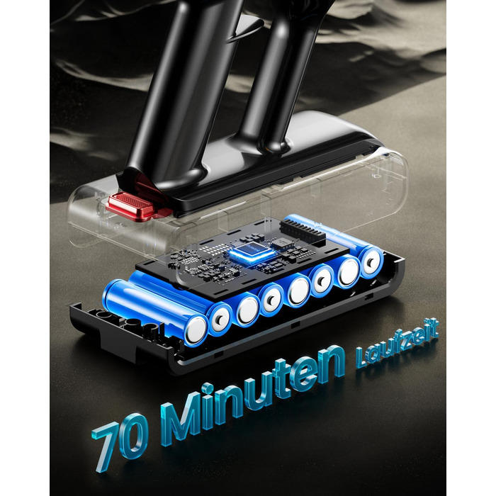 Бездротовий акумуляторний пилосос 45000 Па/550 Вт/70 хв, 1.8 л з OLED-екраном та антизаплутана насадка для підлоги, для твердих поверхонь, килимів, шерсті тварин