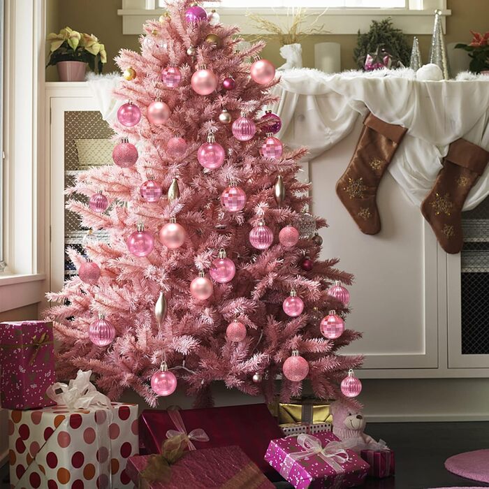 Новорічні кулі Рожеві, 36 шт. Кулі для ялинки з пластику 4 см, набір прикрас для ялинки, декор для святкування