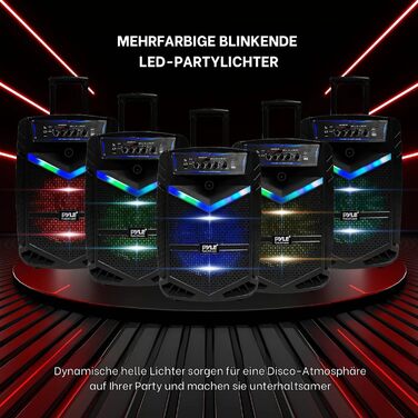 Pyle PA Bluetooth акустична система – караоке-машина з мікрофоном, 400W, 8” сабвуфер, світлодіодне підсвічування, USB/SD-радіо, функція запису