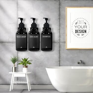 Soap Dispenser Wall Mount No Drilling, 3-Piece Set 500ml Soap Dispenser Wall Shampoo Dispenser Shower Dish Soap Dispenser Shampoo Dispenser for Kitchen Bathroom (Black2)