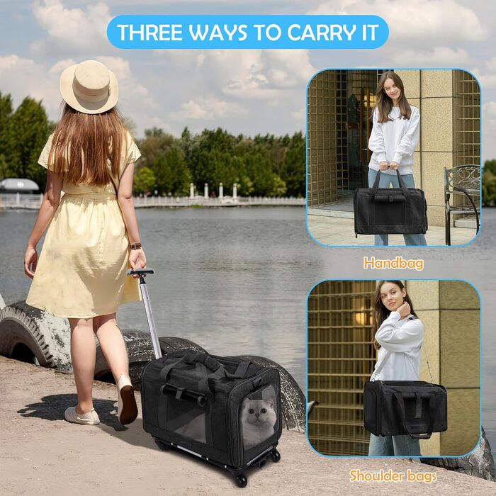 Переноска для тварин ALLSOPETS з колесами для котів та собак, схвалена для авіаперельотів, з висувним ручками, знімними колесами та плечовим ременем, сіра