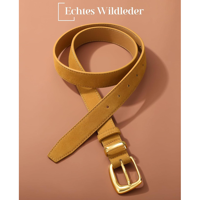 Жіночий шкіряний ремінь VONMELLI вінтажний, регульований, під сукню, джинси, костюм, з модною золотою пряжкою (жовтий, 116-127 см)