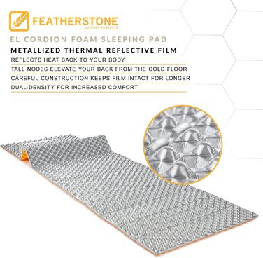 Ізоляційний туристичний килимок Featherstone Outdoor EL Cordion R-Value 2.1 із закритопористого піноматеріалу для ультралегких походів, кемпінгу та туризму
