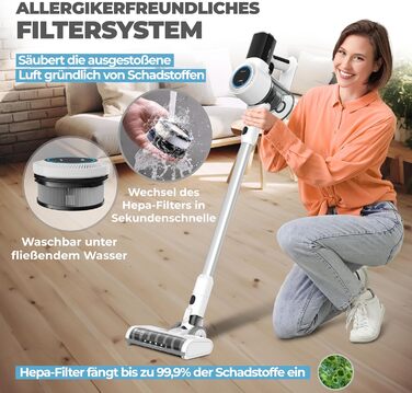 Бездротовий акумуляторний пилосос 2-в-1 Klamer з HEPA-фільтром для дому, авто та килимів. Час роботи до 45 хв. (Білий/Срібний)