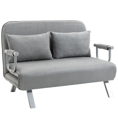 HOMCOM 2-Seater Sleeper Sofa with Bed Function & Cushion, Adjustable Sofa, up to 150kg, Light Grey | Aosom